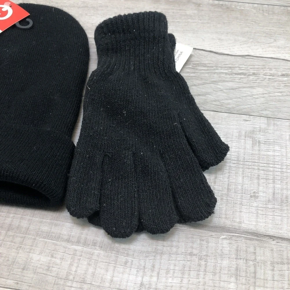 Knitted Cap Unisex Beanie With Gloves Intertrade 365 Black Bundle Cap And Gloves